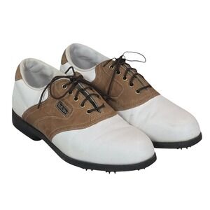 FootJoy DryJoys Saddle‎ Golf Shoes 6M White Brown Leather Spiked Classic